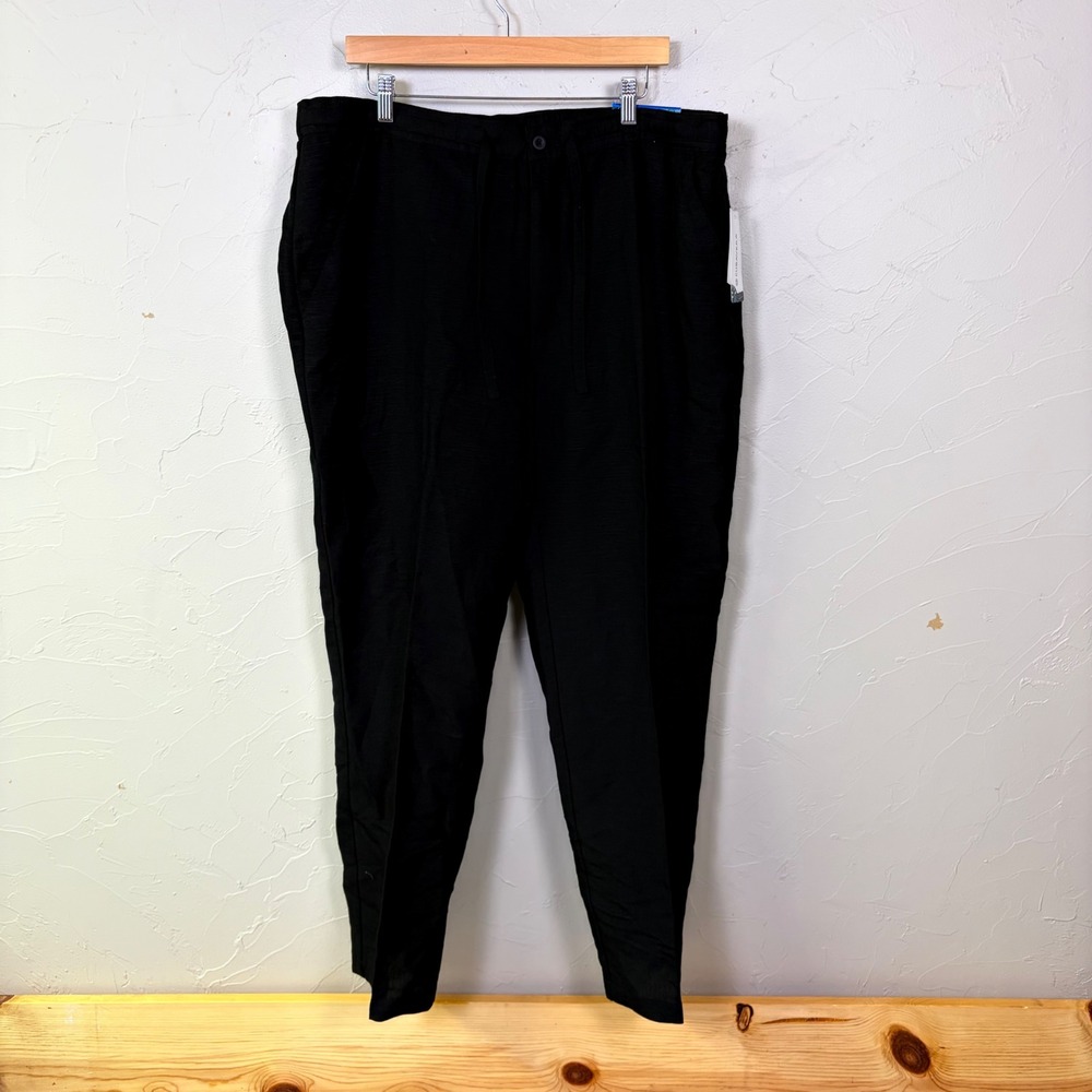 NWT Cubavera Linen Blend Pants Mens XL Black Drawstring Casual Coastal Vacation